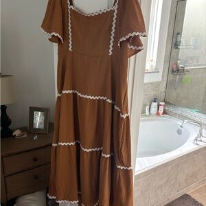 SHEIN Brown Maxi Dress with White Accents